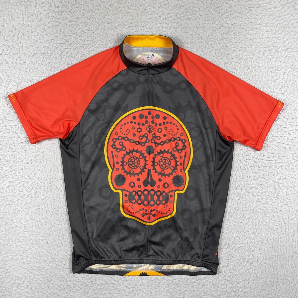 Primal‎ Cycling Jersey Mens Large Black Red Sugar Skull Gear Graphic Bike Shirt